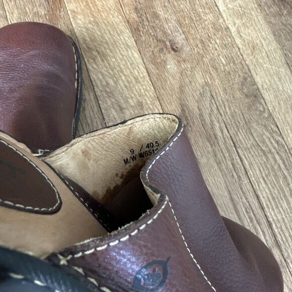 Born Clogs Slip-On Leather Mules Wedge Heel 9 Brown Open Back - Picture 10 of 11